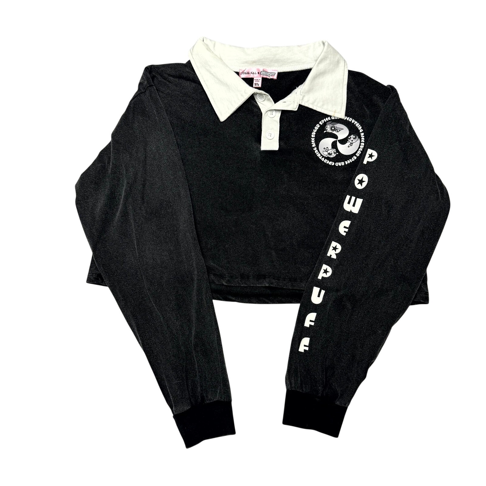 Dolls Kill Powerpuff Girls Escaping Danger Cropped Polo Tee Women's Xl Y2k Emo